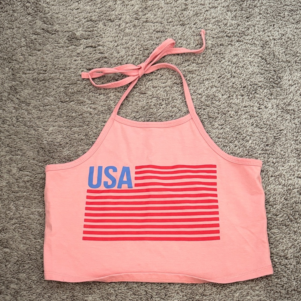 USA Graphic Halter Tank Top - Pink